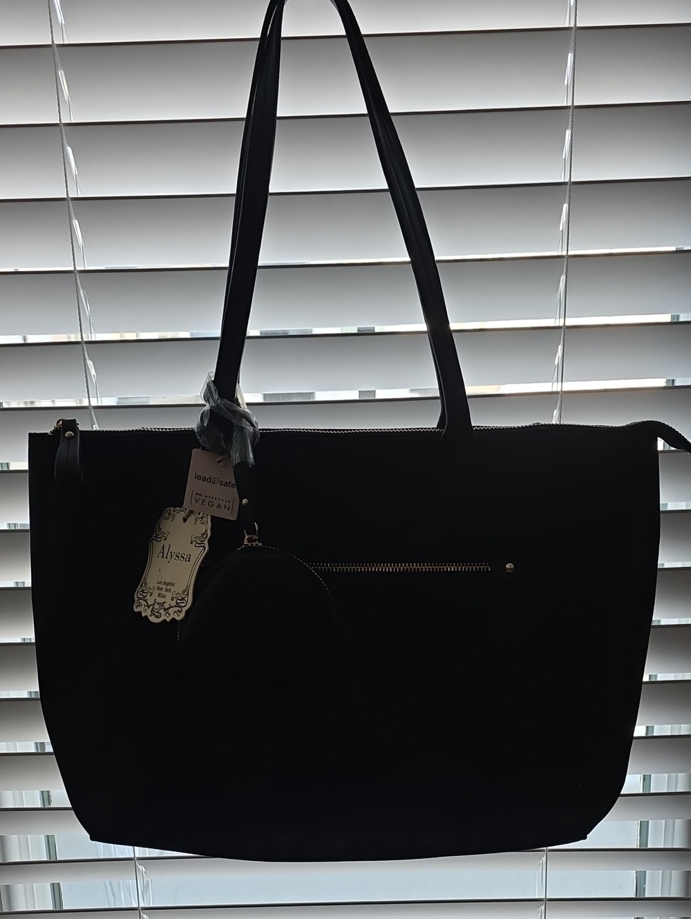 Alyssa Black Nylon Vegan Tote Bag with Round Coin Pouch NWT